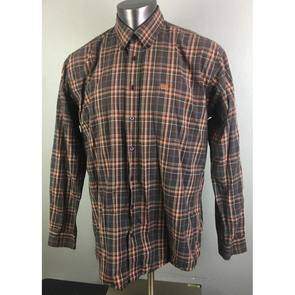 Mens Cinch‎ Western Long Sleeve Button Front Shirt Size L Orange Plaid Paisley
